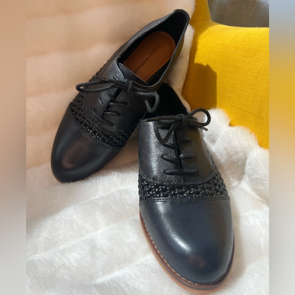 Lucky Brand Black Leather Elfie Oxfords